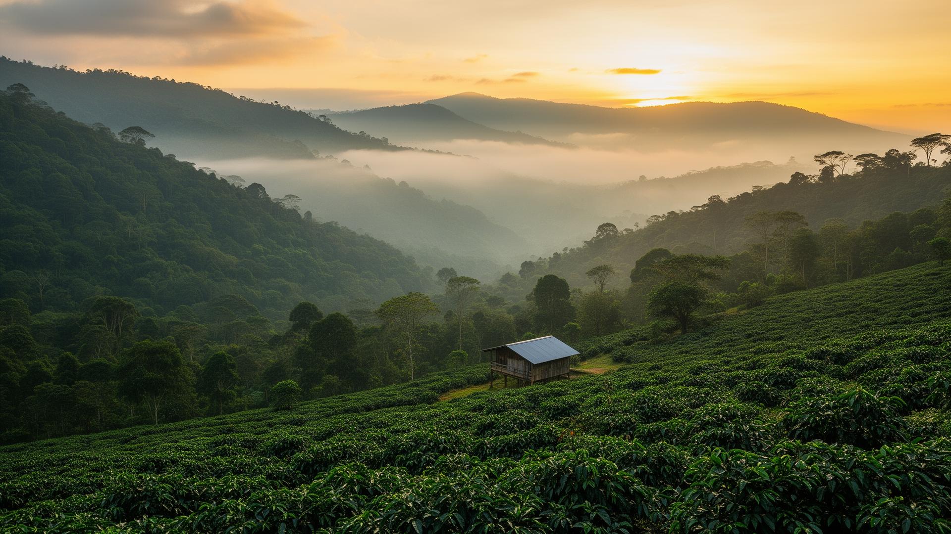 The misty highlands of Boquete at sunrise